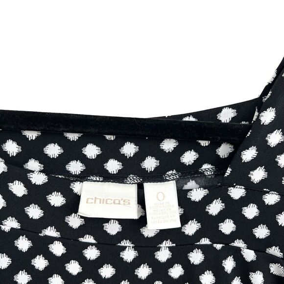 Chico's Womens Cold Shoulder Tunic Top Polka Dot 3/4 Sleeve high Low Hem Sz 0 - Picture 3 of 5